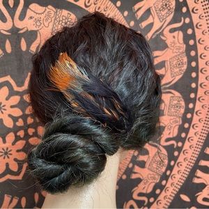 Handmade women trendy brown, black feathers flip clip closure hair accent. NWOT.